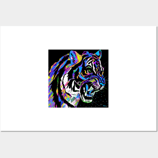 TIGER: Stalking Tiger Blue and Purple Posters and Art